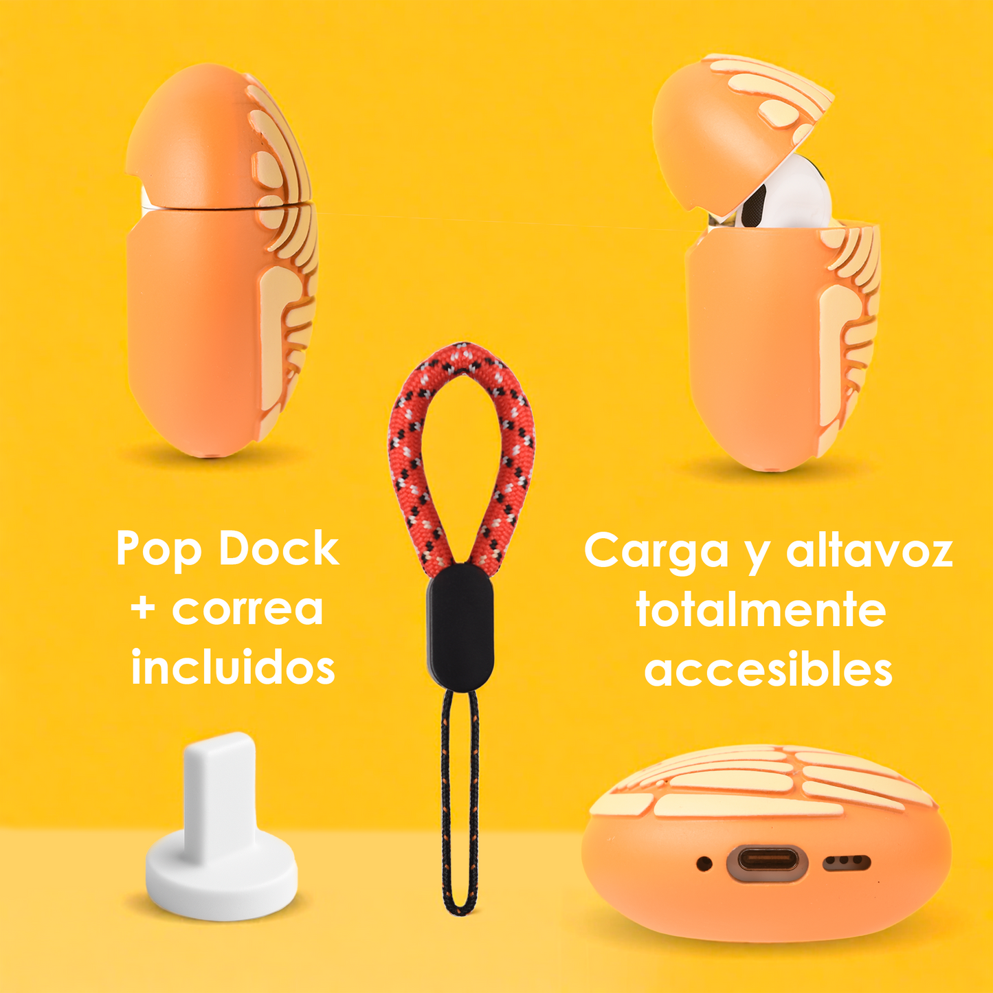 Funda Concha para AirPods 4 – Diseño Mexicano Divertido Personaliza Tus AirPods – Incluye Kit de Limpieza y PopDock