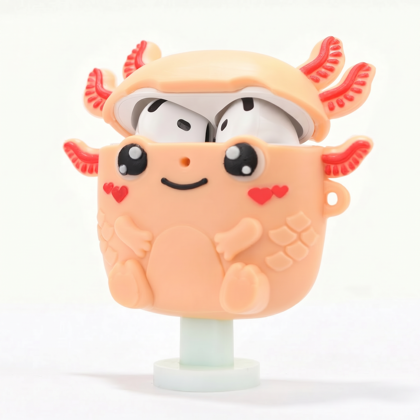 Funda para AirPods 4, Diseño Ajolote Mexicano, Silicona Suave Antigolpes, Protege tu Inversión con Estilo, Incluye Correa, Kit de Limpieza y PopDock(Durazno Chinampa)