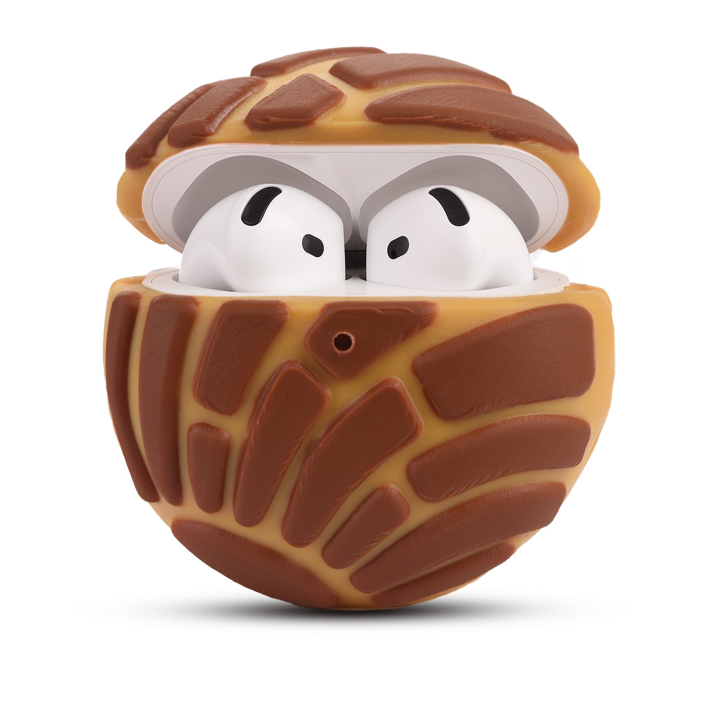 FunDonChas Funda Protectora para AirPods 4 – Diseño Concha de Pan Mexicano. Protección Antigolpes y Rayones, Imposible de Ignorar – Incluye Correa, Kit Limpiador y Extractor PopDock (Chocolate)